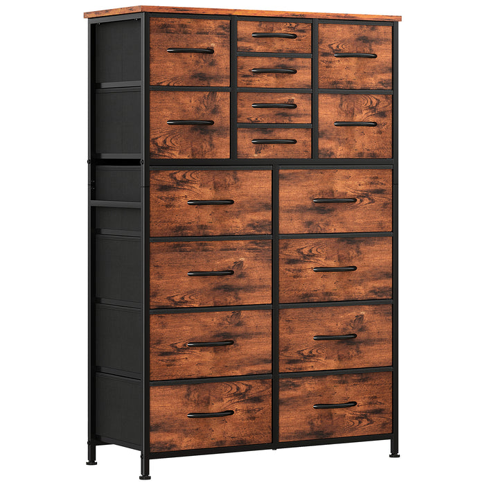 Bigleap 57-Inch Tall Dresser with 16 Fabric Drawers - Sturdy Metal Frame Storage Cabinet for Bedroom, Closet, Entryway,Brown