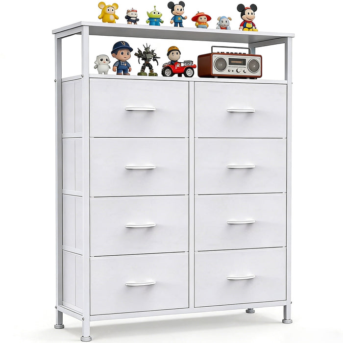Nextay 8-Drawer Dresser with Open Shelf, Tall Storage Chest of Drawers for Bedroom, Entryway, Living Room, White