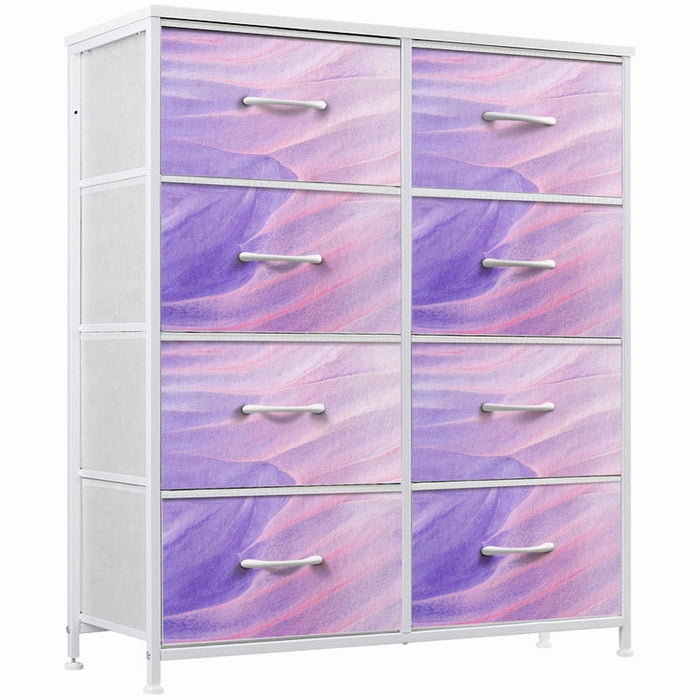 Nextay 8-Drawer Dresser, Wide Fabric Chest of Drawers, Nightstand Storage Tower with Wood Top for Bedroom Living Room,Dazzling Purple