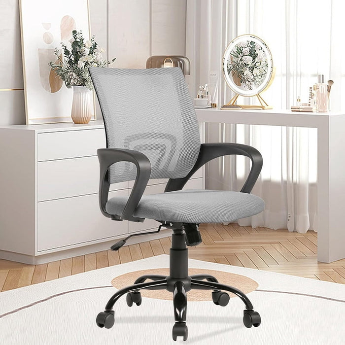 Bigleap Ergonomic Mid Back Office Chair, 250lbs Capacity Mesh Computer Desk Chair with Rocking Mode for Home Office/Dorm Room (Gray)