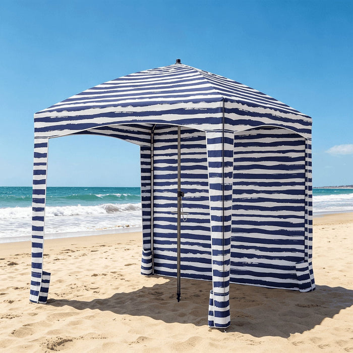 Blorly Heavy Duty Beach Tent Sun Shade with Sandbags Anchor, 6x6ft Windproof Camping Shelter with Detachable Side Curtain, UPF 50+ UV Protection Pop Up Umbrella for Outdoor, Lawn, Lakesides, Blue