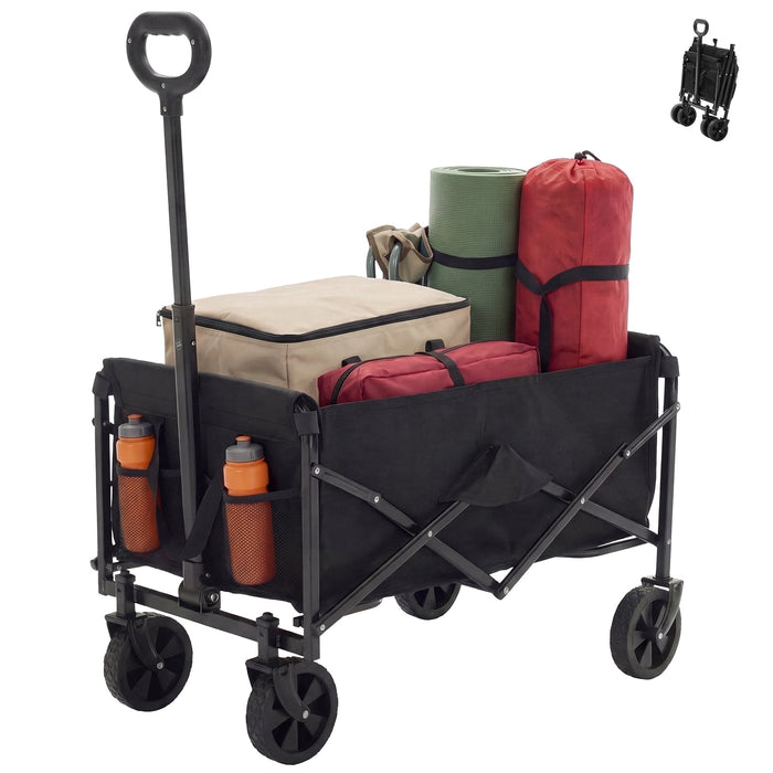Betcozy Foldable Wagons Carts with All-Terrain Wheels, Portable Shopping Wagon Large Capacity Utility Cart with Drink Holders, Heavy Duty Collapsible for Sand, Beach, 30 inch, Black