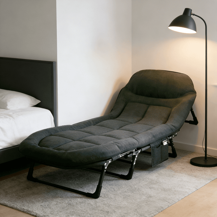 Blorly Foldable Guest Bed with Mattress, Outdoor Camping Cot with 4-Position Adjustable Reclining Nap Chair for Home Office, Supports 250LBs, Black