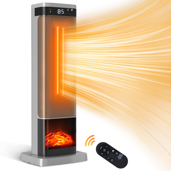 Blorly Space Heater, 24 inch Electric Heater for Indoor Use, Heater with 3 Light Modes, Timer, Remote and Thermostat Control, 60掳Oscillation, Silver