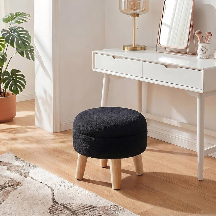 Bigleap Storage Ottoman, Black Vanity Stool with Hidden Compartment for Living Room, Bedroom, Dorm