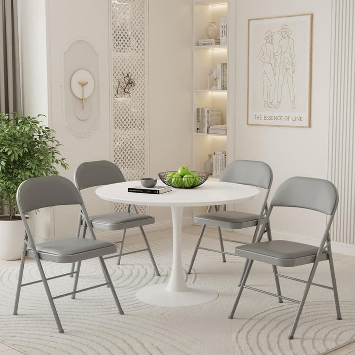 Bigleap 4-Pack Folding Chairs with Leather Padded Seat & Back – Portable Dining Chairs for Home, Office, Party, Camping, Gray