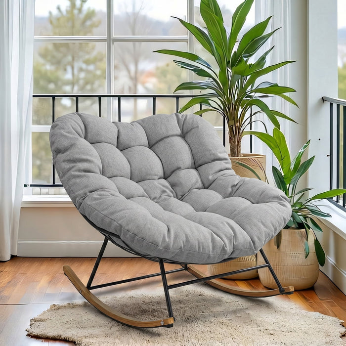 Taoset Oversized Rocking Papasan Chair with Thick Cushion, Rust-Resistant Metal Patio Rocker for Indoor & Outdoor, Heavy Duty 450lbs Capacity Lounge Chair, Small Gray