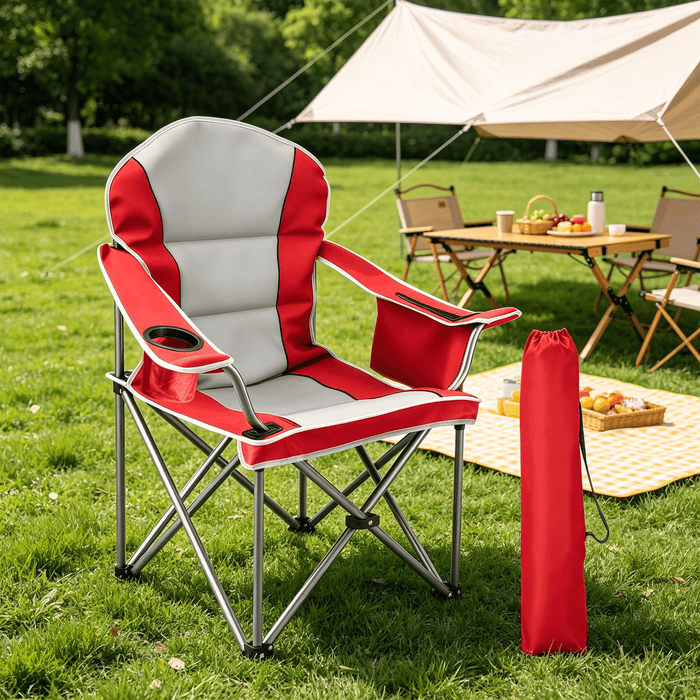 Betcozy Portable 38.8 " Width Seat Folding Camping Chair Directors Chair Foldable Chair for Makeup Artist, Sports Event, Craft Show, Supports 500LBS Gray Red