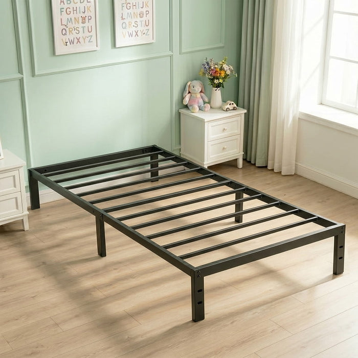 Blorly Metal Platform Bed Frame, 12 Inch Heavy Duty Steel Slats Mattress Foundation, No Box Spring Needed, Quiet Silent Bedframe with Storage, Twin, Black