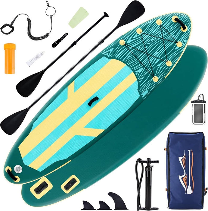 Simenmax Inflatable Stand Up Paddle Board, 400lbs Capacity SUP with Non-Slip EVA Deck, Adjustable Paddle & Backpack, Premium PVC, GreenBlue