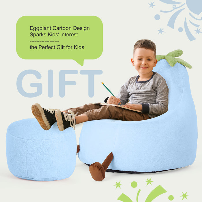 Simenmax 24'' Bean Bag Chair, Plush Rabbit Fur L-Shape Lounger, Washable Stuffed Sofa for Living Room, Bedroom & Reading Nook,Blue