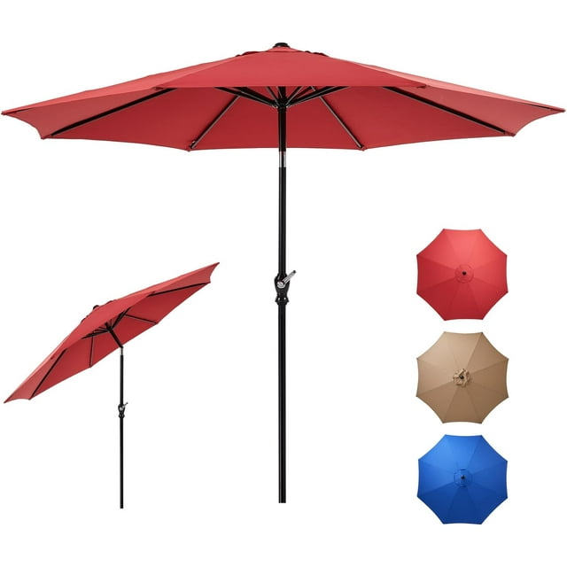 9FT Patio Umbrella for Beach, Push Button Tilt and Crank, 8 Sturdy Rib Outdoor Umbrellas for Market, Terrace