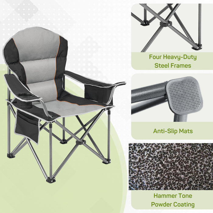 Simenmax Heavy Duty Oversized Camping Chair – 500 lbs Capacity, Built-in Cooler & Storage, Portable Folding Design for Maximum Comfort Outdoor,Black