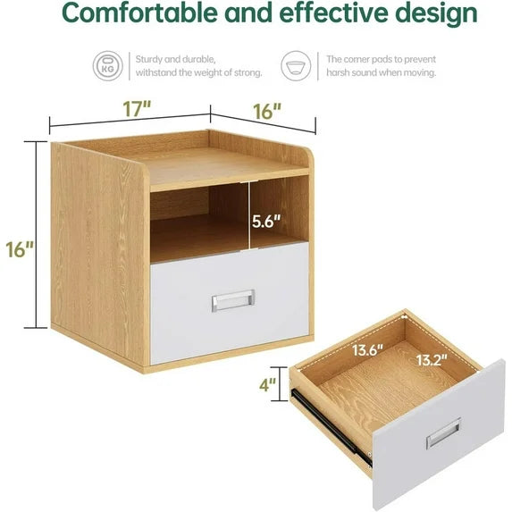 Sybels Wooden Nightstand Bedside Table with Dual Storage, Open Shelf & Drawer Nightstand for Sofa or Bedroom