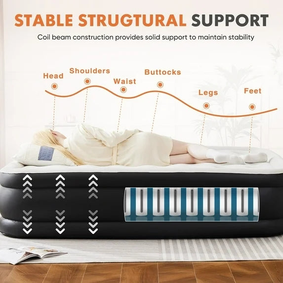 Sybels Twin Mattress 16" with Built-in Pump - Waterproof Raised Inflatable Bed for Camping, Home & Guest Use