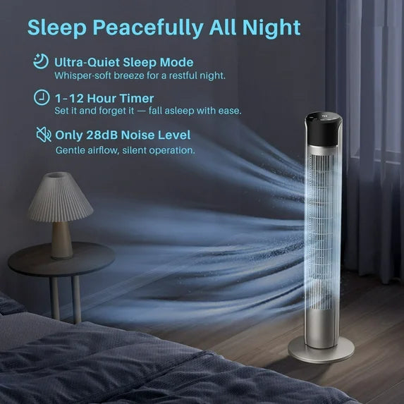 Sybels 35” Tower Fan with Remote, 5 Speed Settings, 4 Modes, 60° Wide Oscillation, 12-Hour Timer, Child Lock, Quiet Portable Cooling Fan for Bedroom, Office, Desk