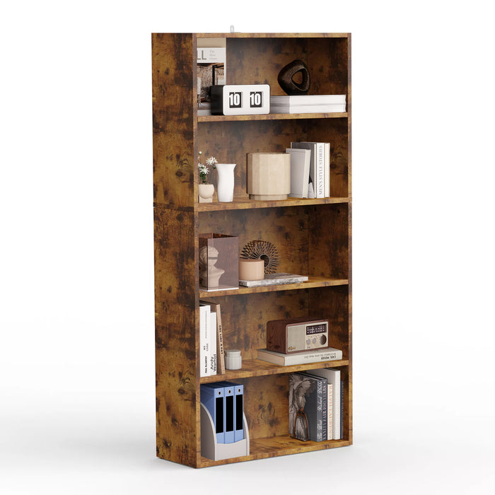 5~6 Tier Bookcase,Tall Bookshelf Storage Wall Shelf Organizer Display StandBook Shelf, Corner Storage Organizer, Retro Brown