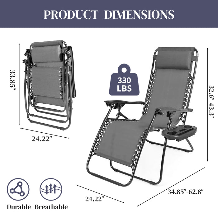 TINKLE WELL Set of 2 Zero Gravity Recliner Chairs, Portable Folding Lounge Chairs for Outdoor Relaxation, Featuring Adjustable Headrest Pillows, Cup Holder Trays, and Ergonomic Design