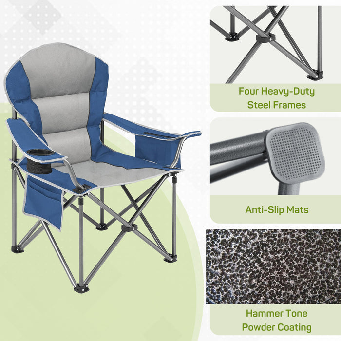 Simenmax Heavy Duty Oversized Camping Chair – 500 lbs Capacity, Built-in Cooler & Storage, Portable Folding Design for Maximum Comfort Outdoor,Blue
