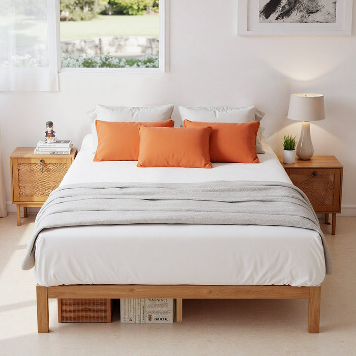 Sybels Wood Bed Frame, Natural Pine Platform with Slat Support, No Box Spring Required