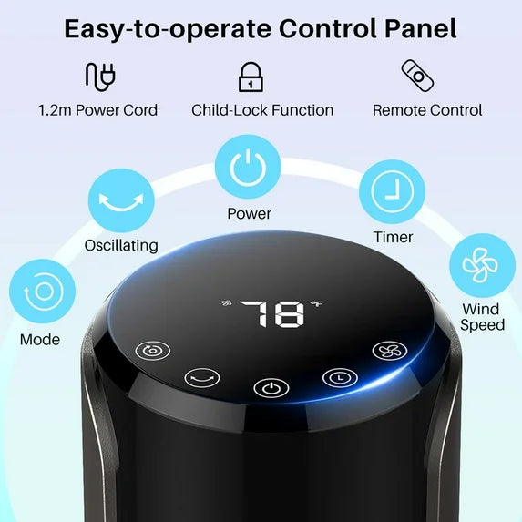 Sybels 35” Tower Fan with Remote, 5 Speed Settings, 4 Modes, 60° Wide Oscillation, 12-Hour Timer, Child Lock, Quiet Portable Cooling Fan for Bedroom, Office, Desk, Titanium Metallic Black