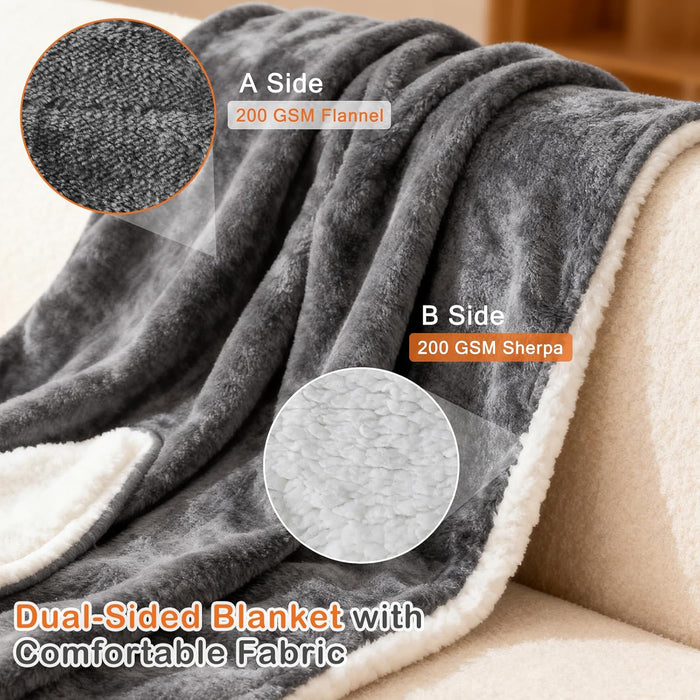 Beddle Electric Heated Blanket , Dual-Zone Control with 10 Heat Levels & Auto-Off, Washable Flannel and Sherpa Reversible Blanket, ETL Certified