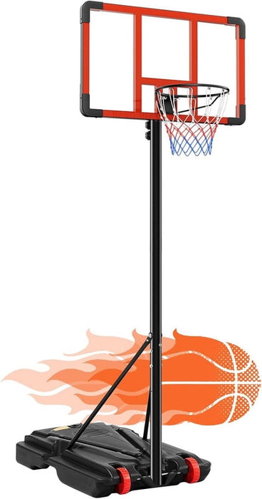 Simenmax Portable Basketball Hoop, Adjustable Height 5.08¨C8.53 FT, Outdoor Sturdy System with Shatterproof Backboard, Absorbing Rim for Backyard, Driveway, or Street Courts,Red