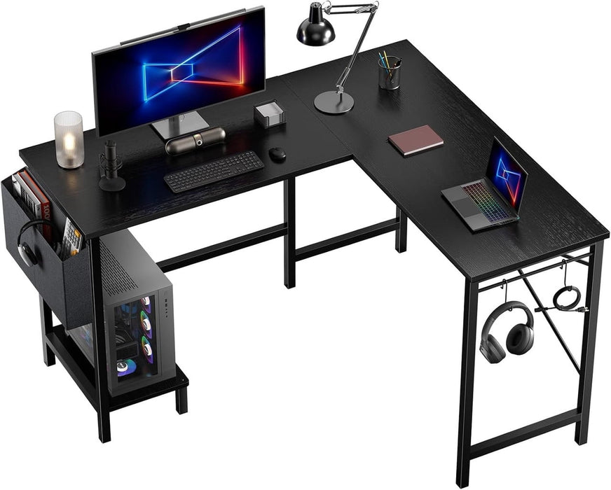 Nextay L-Shaped Computer Desk with CPU Holder & Storage Bag â€?Corner Gaming Workstation,Home Office Desk, Black