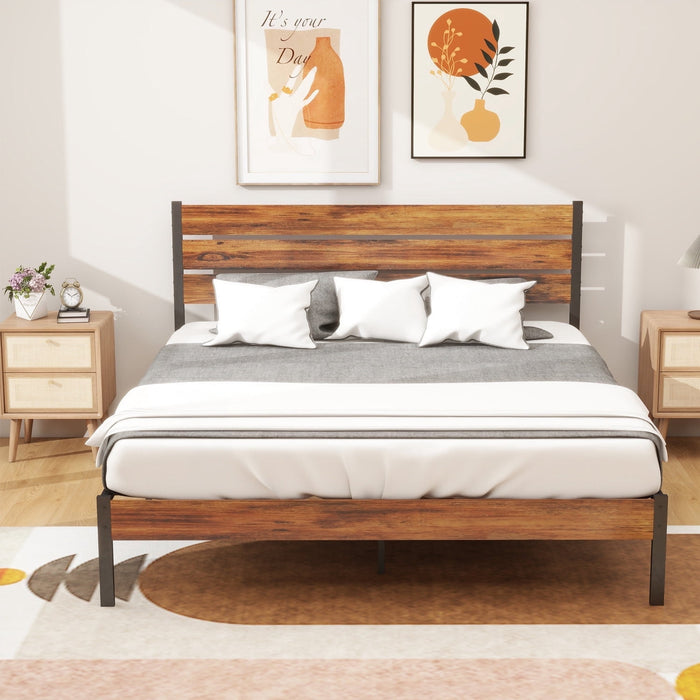 Nextay Full Size Bed Frame with Headboard, Mattress Foundation with All Sturdy Metal Support, Under Bed Storage, No Box Spring Needed, Rust Brown