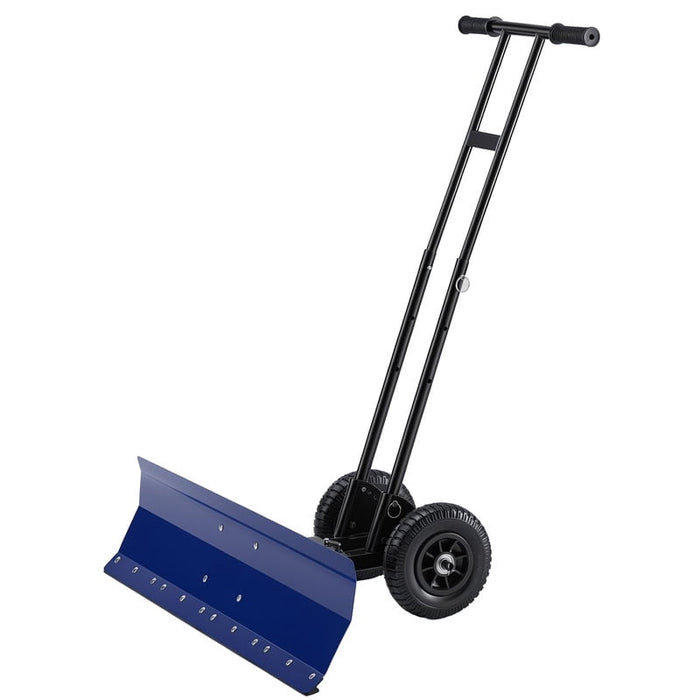 Simenmax Adjustable Wheeled Snow Pusher – Heavy-Duty Q235 Carbon Steel Snow Removal Tool with 7-Angle Blade & 5-Position Handle for Driveway, Yard & Outdoor Roads, Blue