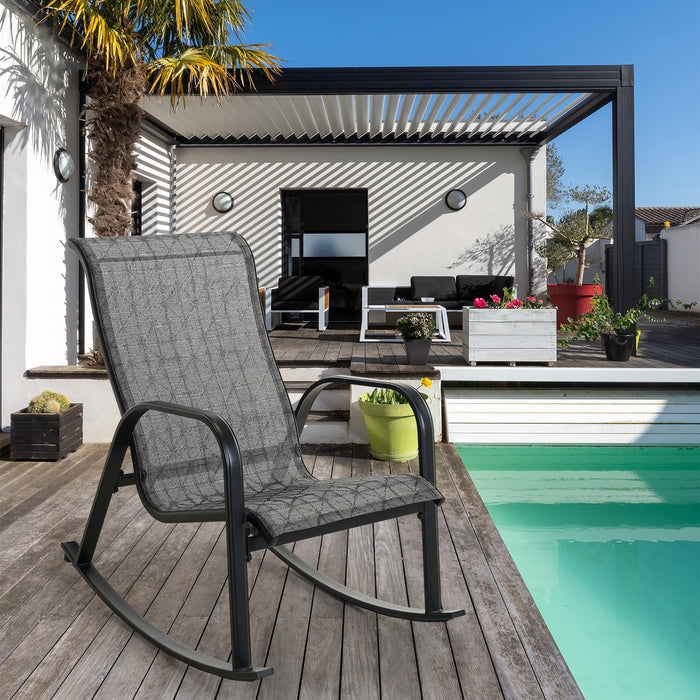 Taoset Outdoor Mesh Sling Rocking Chair, Steel Rocker Seating Outside for Front Porch, Garden, Patio, Backyard, Black