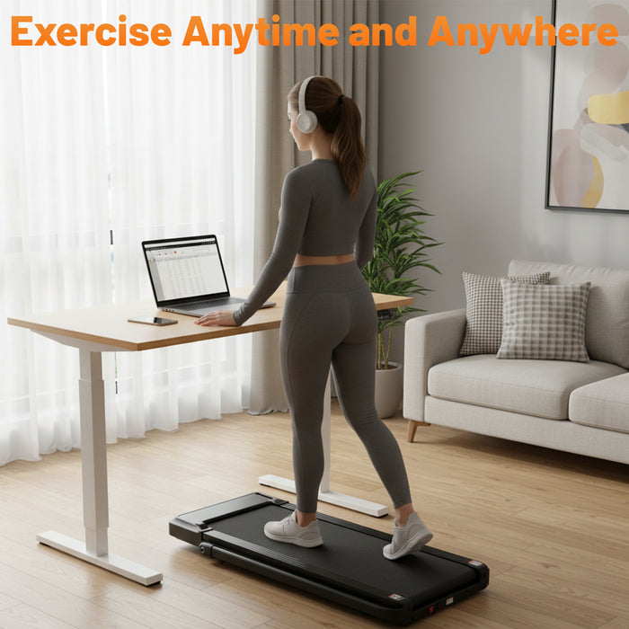 Simenmax 2-in-1 Foldable Walking Treadmill with Handrails, Quiet Under Desk Treadmill for Home Office, Remote Control, LED Display, 265lbs Capacity, Black