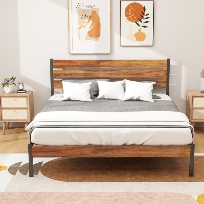Simenmax Queen Size Bed Frame with Headboard, Mattress Foundation with All Sturdy Metal Support, Under Bed Storage, No Box Spring Needed, Rust Brown