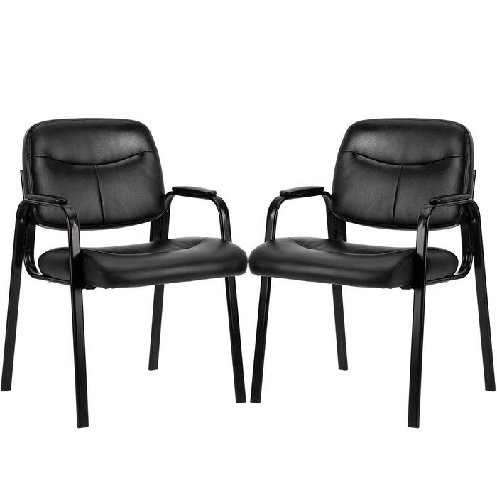 Simenmax 2pcs Office Guest Reception Chair for Waiting Conference Room Lobby with Lumbar Support and Padded Arms,No Wheels,PU Leather, Black