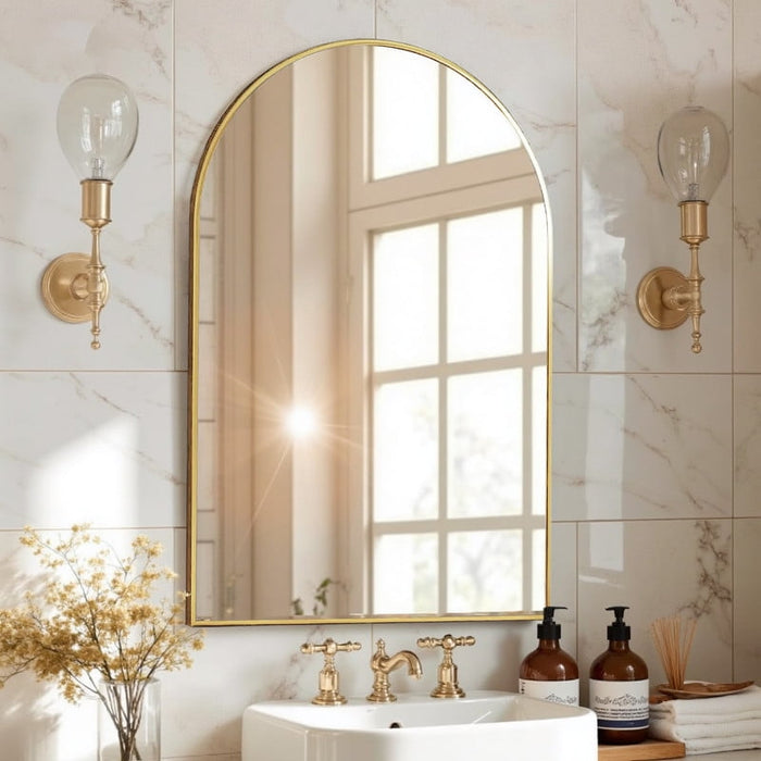 Simenmax 24''x36'' Arched Mirror, Wall Mounted Mirror Bathroom Mirror for Bathroom, Bedroom, Entryway, Living Room Wall Decor,Gold