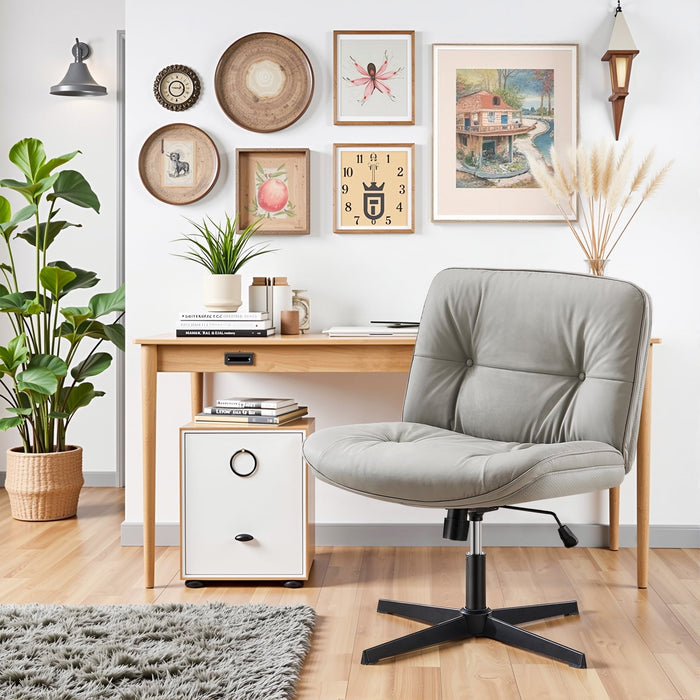 Blorly Armless Criss Cross Legged Chair, OverSized Desk Chairs, Adjustable Swivel Vanity / Rest Chair, Gray