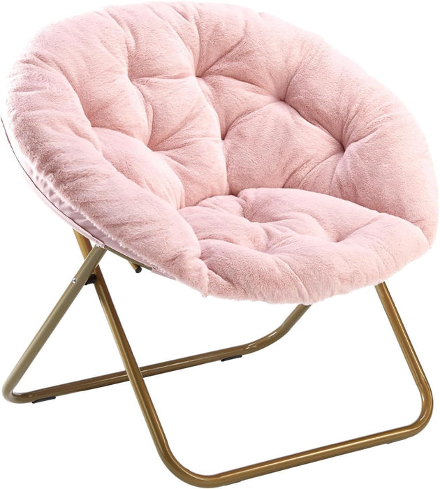 Nextay XL Comfy Saucer Chair, Folding Faux Fur Lounge Seat for Living Room,Pink