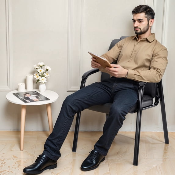 Parcus Waiting Room Chairs Set of 2, PU Leather Office Guest Reception Chairs with Padded Arms, No Wheels Stationary Chairs for Lobby, Conference, Home Office