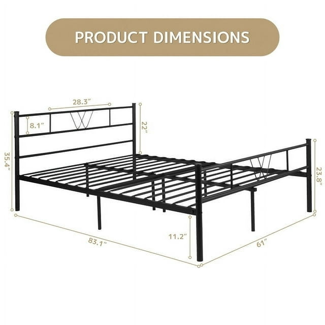 Queen Size Bed Frame Classic Metal High Platform Bedframes with Victorian Style Iron-Art Headboard/Footboard/Under Bed Storage, 11.2 Inch High,