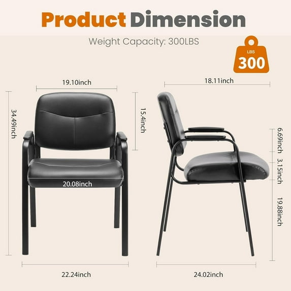 Beddle Office Conference Chairsm, Stationary Reception Guest Armchairs with Leather Padded Seat & Arms, No Wheels, for Lobby or Waiting Room