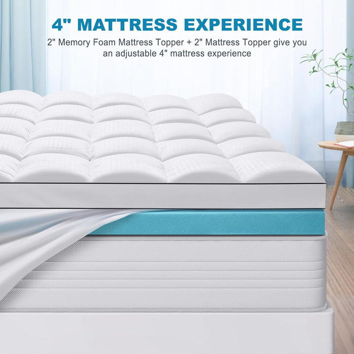 Beddle Twin Size 4 Inch Dual Layer Memory Foam Mattress Topper, 2 Inch Cooling Gel Foam + 2 Inch Pillow Top Cover, Medium Support Bed Pad for Back Pain Relief