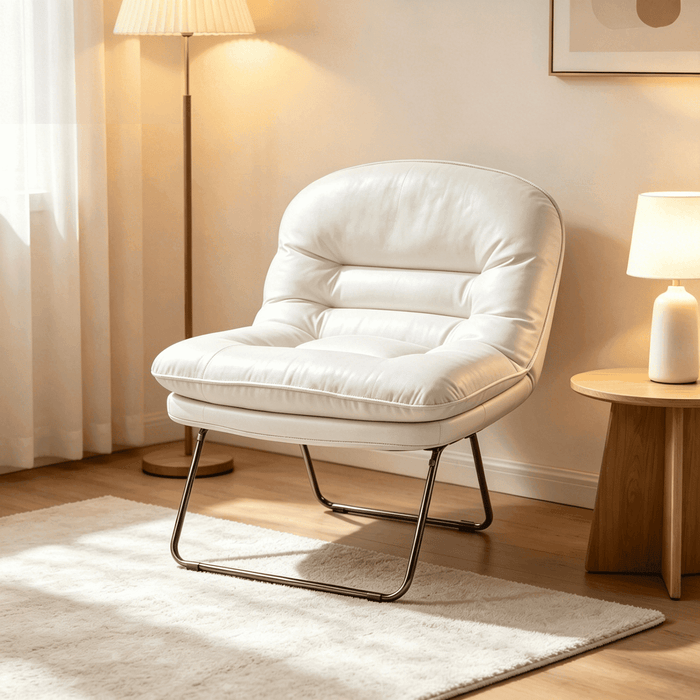 Taoset Oversized Folding Accent Chair, 300 lbs Heavy Duty Detachable Lounge Chair with Padded Faux Leather, Modern Saucer Sofa Chair for Living Room, Bedroom & Small Spaces, White