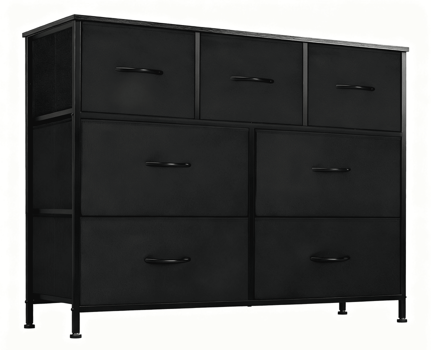 Taoset 7-Drawer Fabric Dresser with Wood Top - Compact Storage Cabinet for Bedroom and Living Room, Black