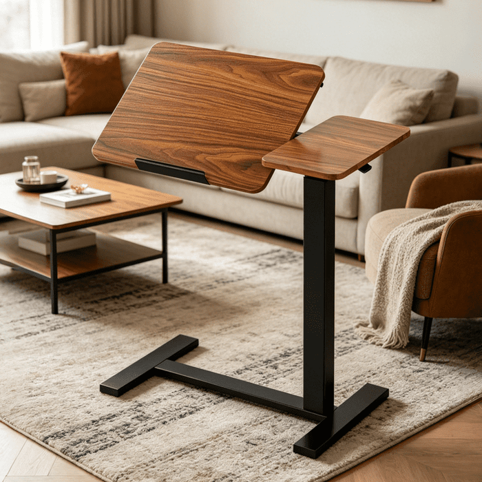 Betcozy Small Standing Desk, Mobile Stand up Desks with Adjustable Split Top, Adjustable Height, 27 Inch Portable Rolling Laptop Computer Desks for Home, Brown