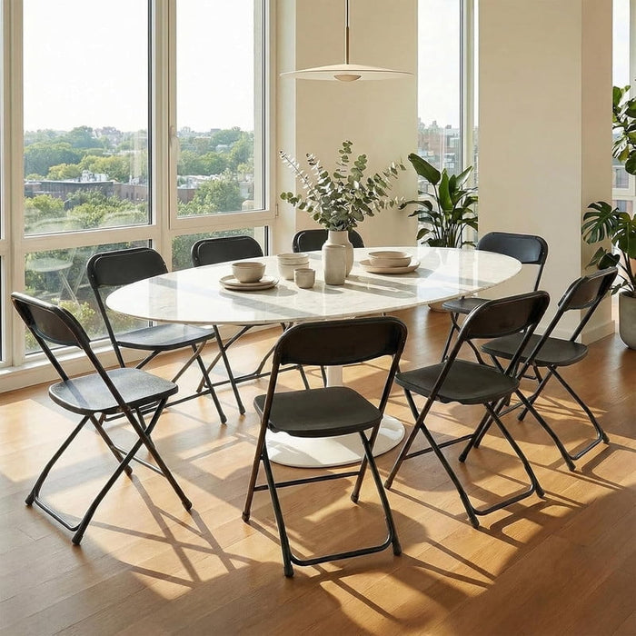 Bigleap 4-Pack Heavy Duty Folding Chairs – Ergonomic Plastic Dining Chairs with Back Support, Portable for Home, Office, Conference, Wedding, Patio, Garden, Camping, Black