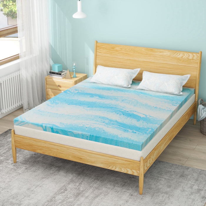 IULULU Mattress Topper, 3 inch Queen Gel Memory Foam Mattress Topper, Soft Bed Pad for Pressure Relief, Blue