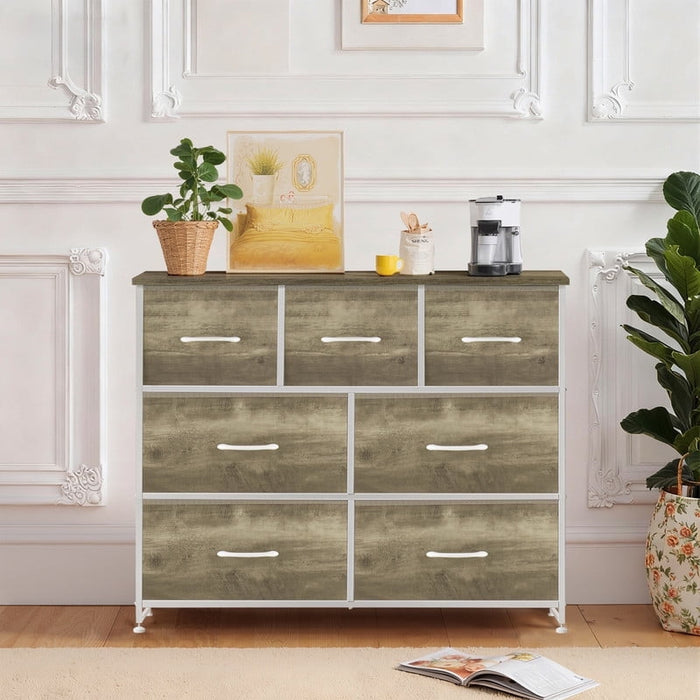 Simenmax 7 Dresser, Storage Drawers with Removable Fabric Bins, Fabric Closet Chests Organizer for Bedroom, Closet, Living Room, Oak Greige