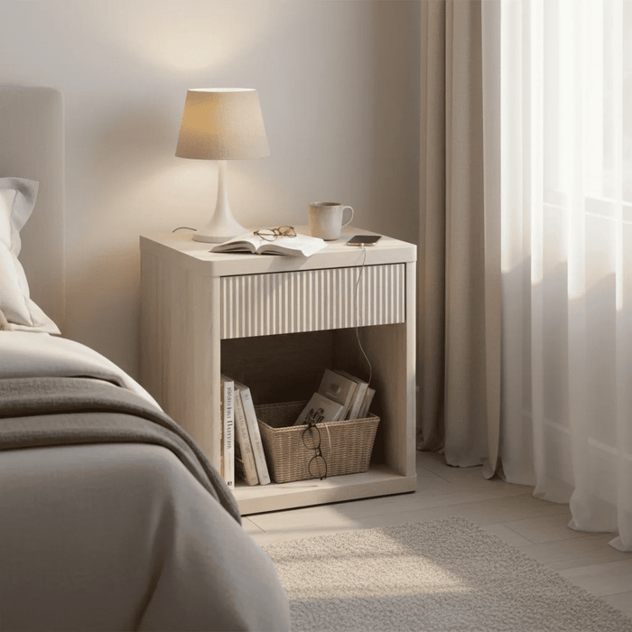 Taoset Wooden Nightstand with 1-Drawer, Compact Bedside Table with Storage for Bedroom, 1 PCS, White Oak
