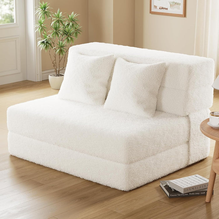 Blorly 6'' Folding Sofa Bed with 2*Pillow, Convertible Makeshift bed, Futon SofaBed Couch, Twin, White