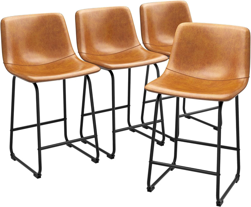 Taoset 4-Pack Counter Height Bar Stools, Faux Leather Barstools with Back, 26 inch Seat Height Island Stools Countertop Brown Bar Chairs with Metal Legs